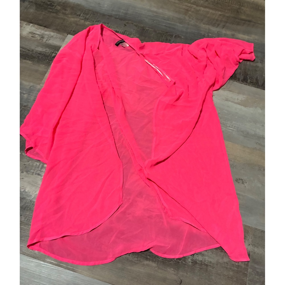HM Divided Neon Pink Chiffon Sheer Open Front Cardigan Kimono Cover Up Small